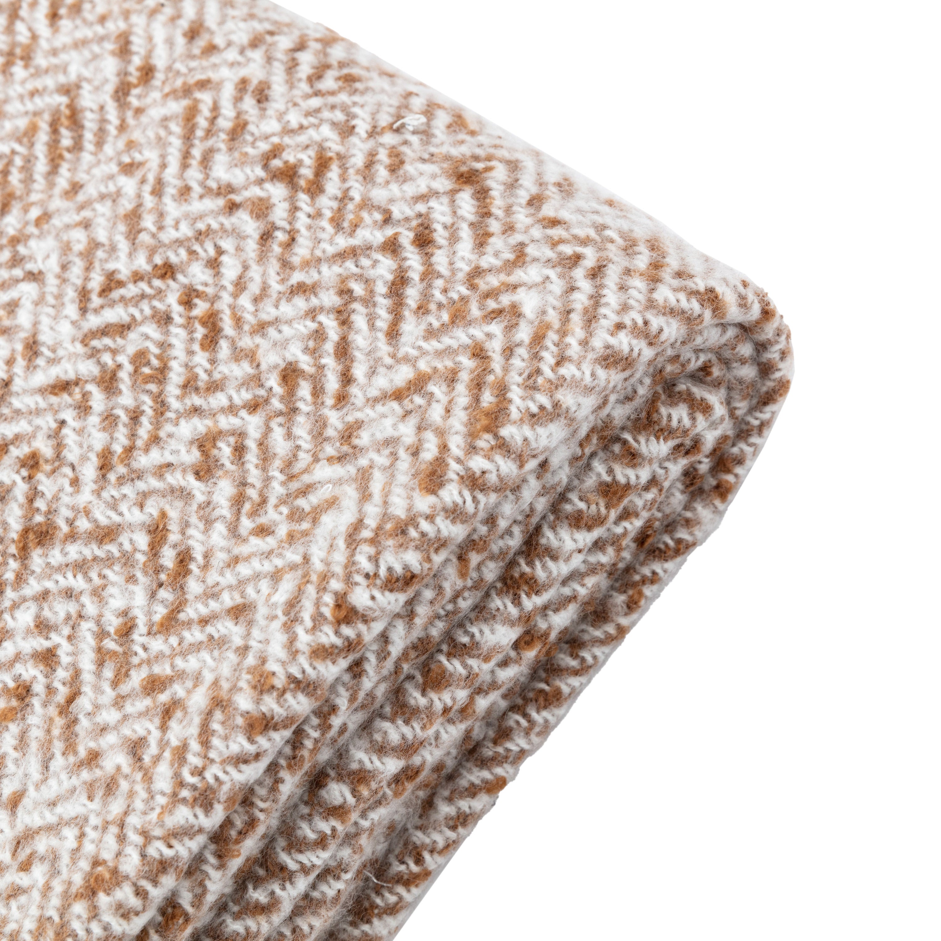 Herringbone Faux Mohair Throw Tan
